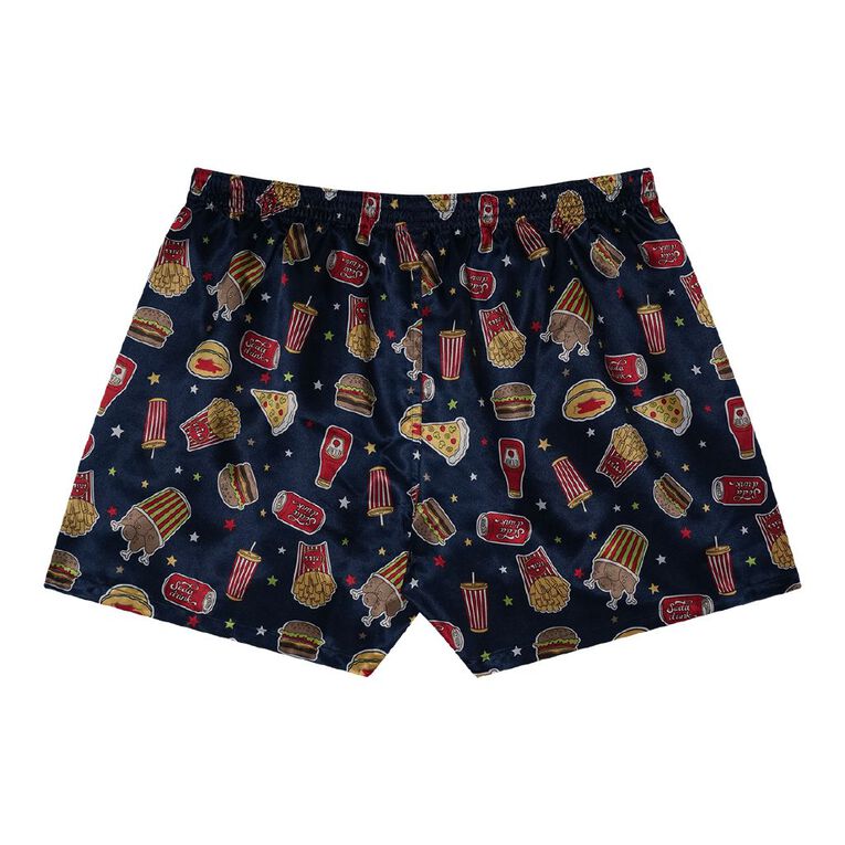 H&H Men's Printed Satin Boxer, Blue Dark, hi-res