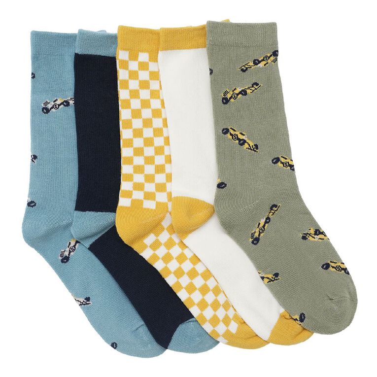 H&H Boys' Crew Jacquard Socks 5 Pack, Navy, hi-res
