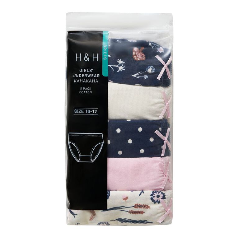 H&H Girls' Briefs 5 Pack, Blue Dark, hi-res