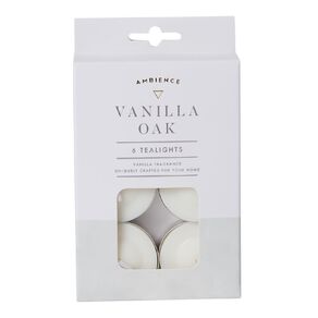 Living & Co Ambience Scented Tealight Candles Vanilla Oak 6 Pack