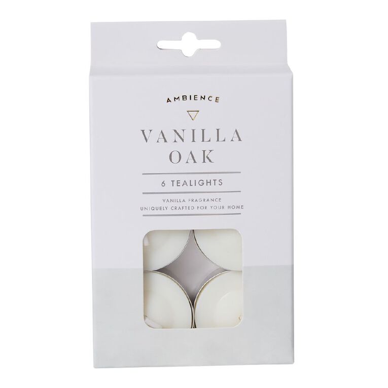 Living & Co Ambience Scented Tealight Candles Vanilla Oak 6 Pack, , hi-res