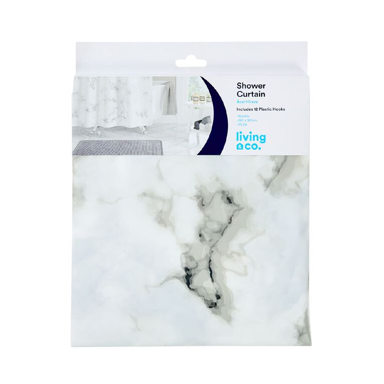 Living & Co Shower Curtain Marble White 180cm x 180cm, , hi-res