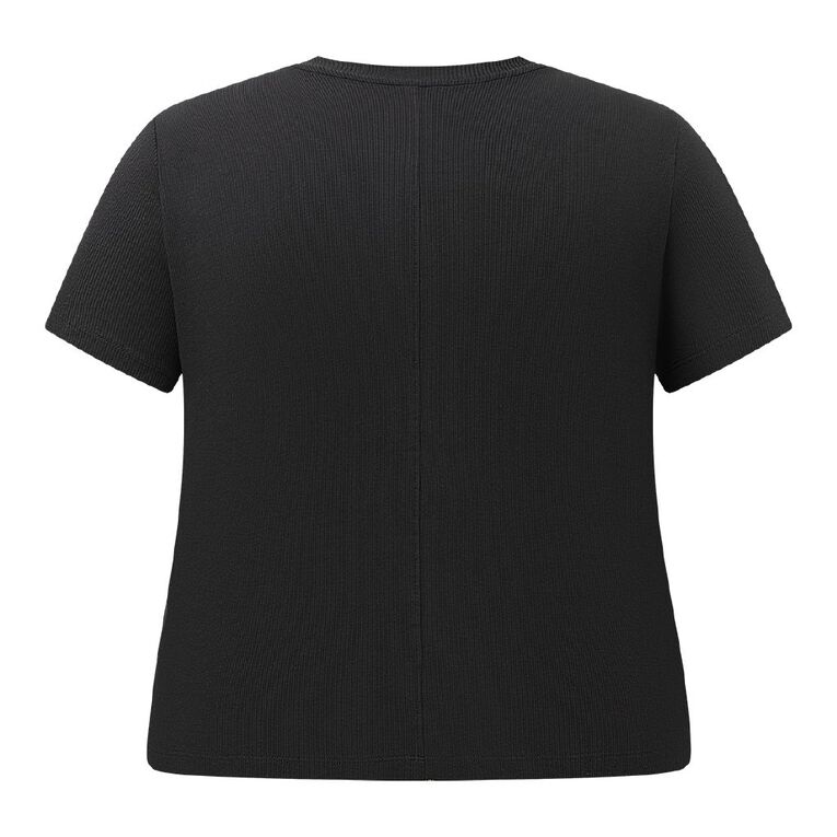 H&H Women's Plus Short Sleeve Baby Rib Tee, Black, hi-res