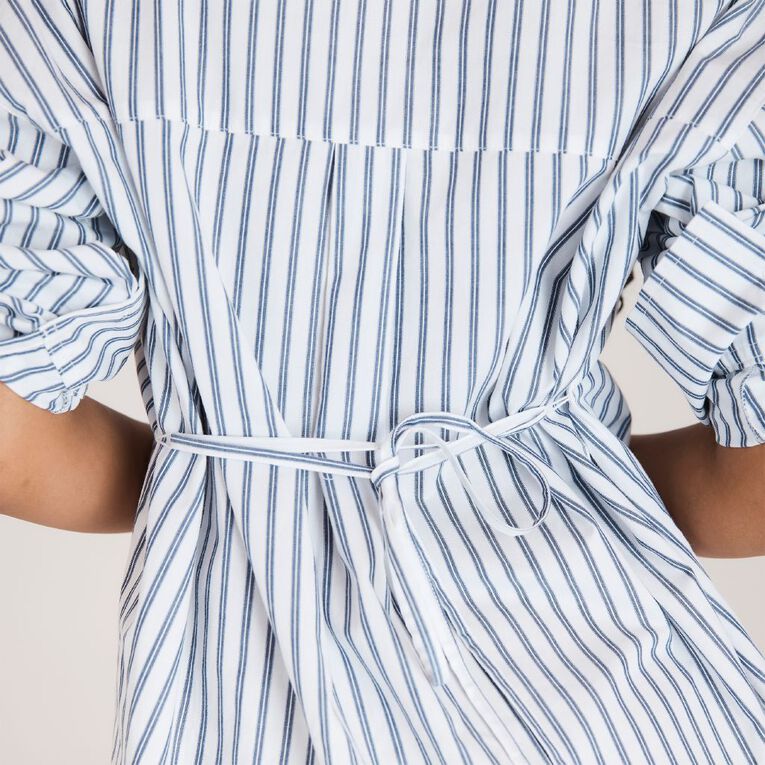 BRDRLESS Drew Tie Waist Shirt, White/Navy, hi-res