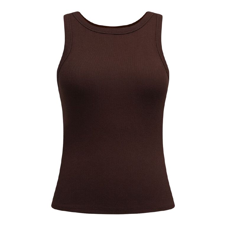 H&H Women's Rib Racer Back Tank, Brown Dark, hi-res