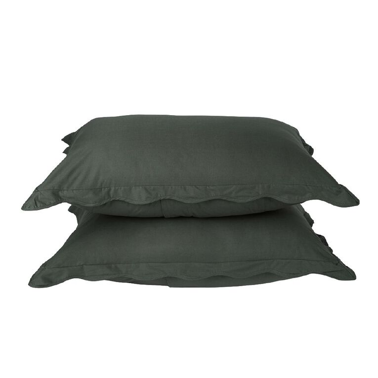 Living & Co 100% Cotton Scallop 2 Pack Pillowcase Green 48cm x 73cm, , hi-res