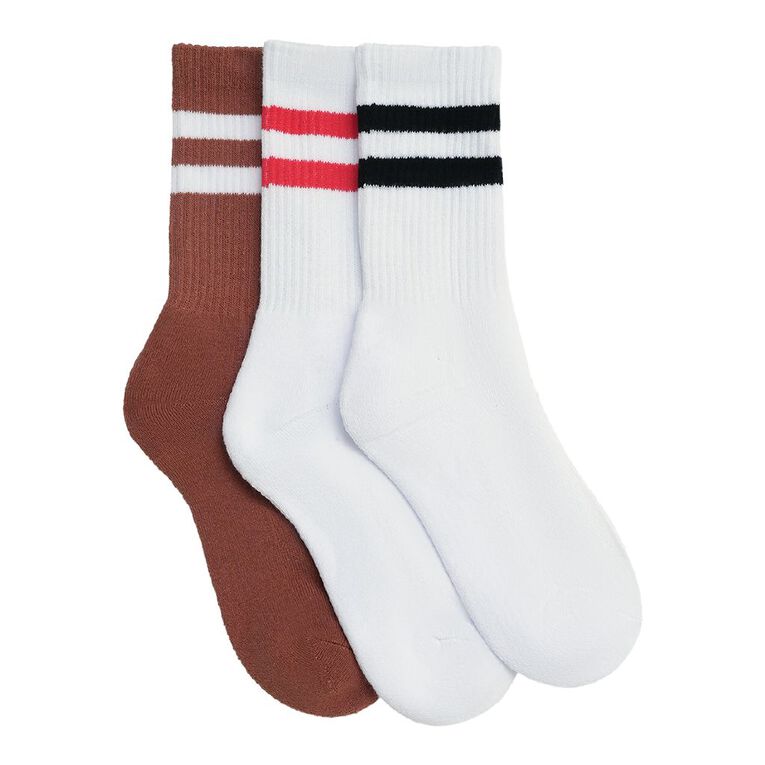 H&H Girls' Striped Crew Socks 3 Pack, Red, hi-res
