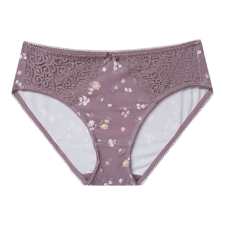 H&H Women's Bella Print & Lace Bikini Briefs, Pink Dark, hi-res