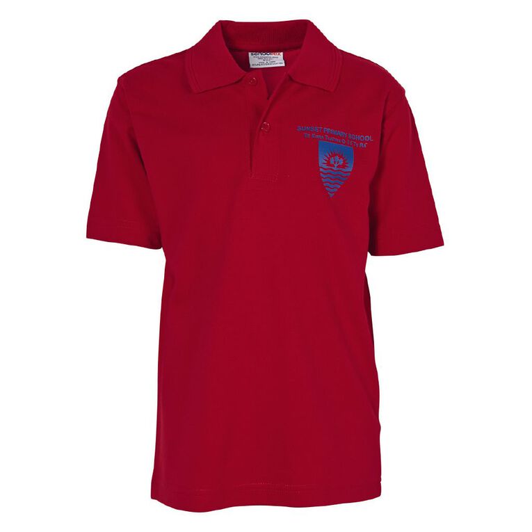 Schooltex Sunset Short Sleeve Polo with Transfer, Red Mid, hi-res