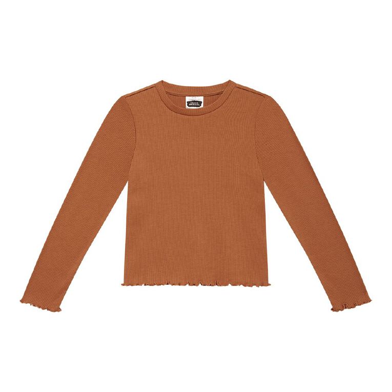 Young Original Long Sleeve Rib Top, Brown Light, hi-res