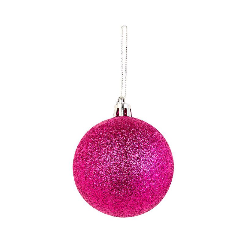 Wonderland Glitter Christmas Baubles 6cm Pink 10 Pack, , hi-res