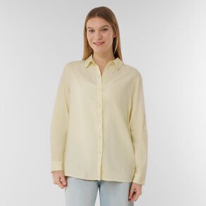 H&H Women's Long Sleeve Essential Linen Blend Shirt