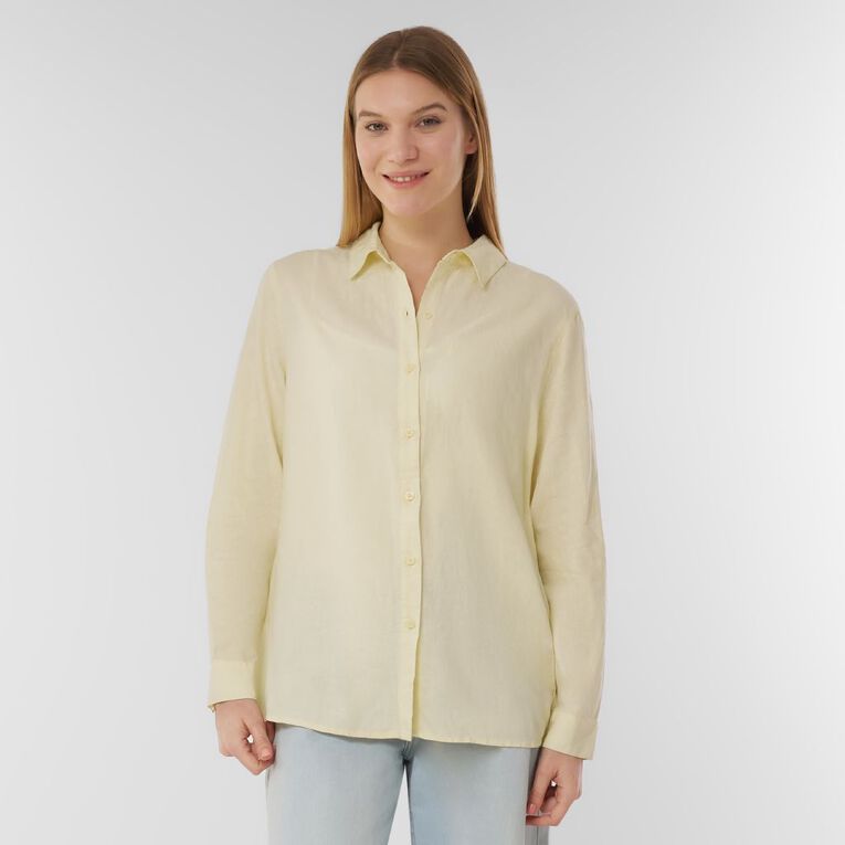 H&H Women's Long Sleeve Essential Linen Blend Shirt, Yellow Light, hi-res