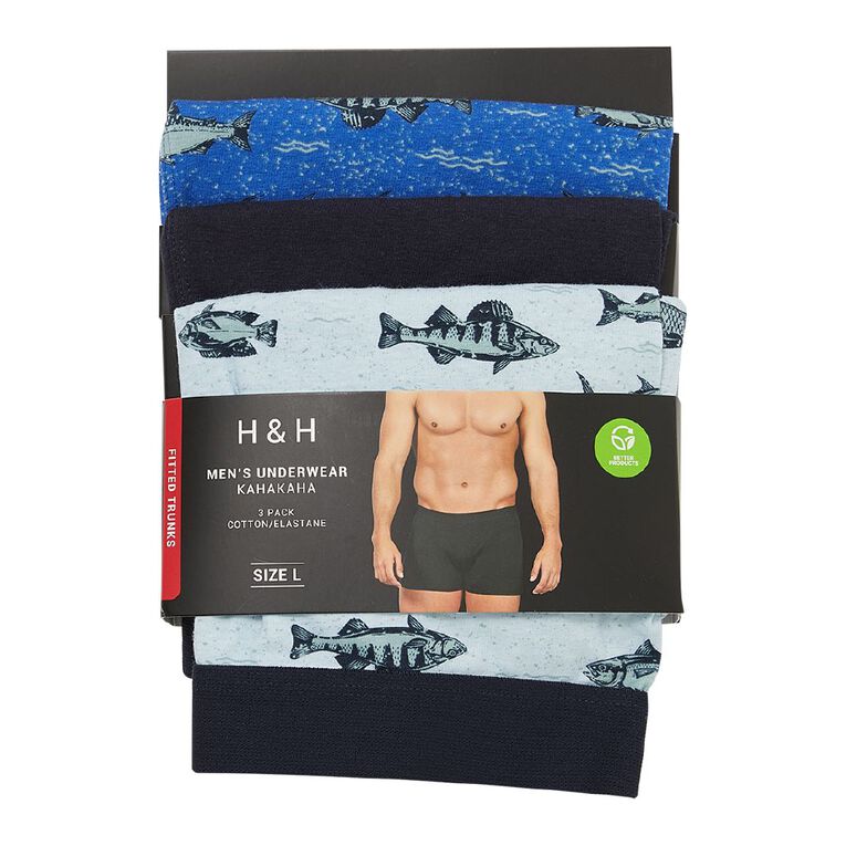 H&H Men's Trunks 3 Pack, Blue Mid, hi-res