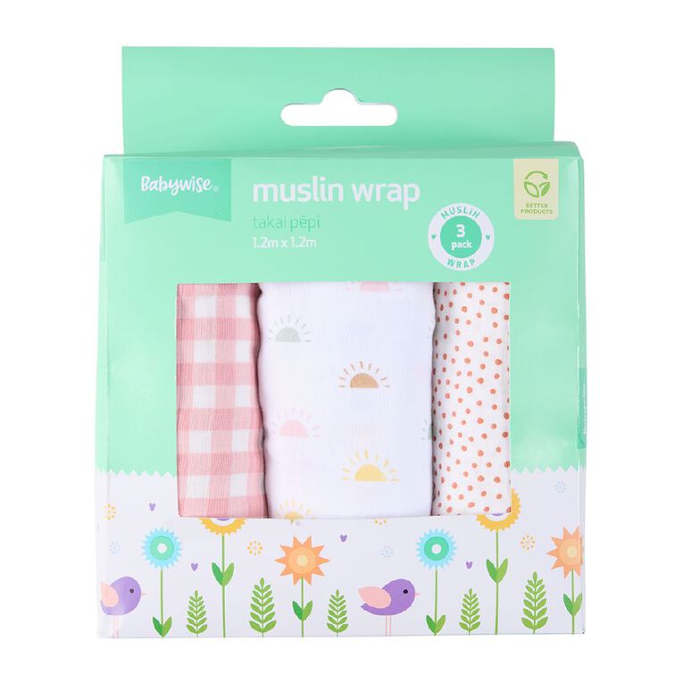 Babywise Muslin Wrap 3 Pack Sun, , hi-res
