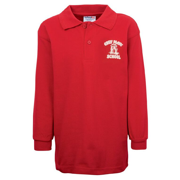 Schooltex Greymouth Main Long Sleeve Polo with Transfer, Red Mid, hi-res