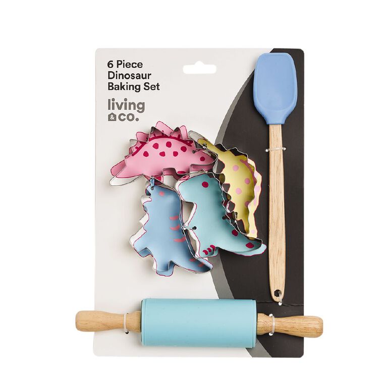 Living & Co Kids Dinosaur Baking Set Multi-Coloured 6 Pack