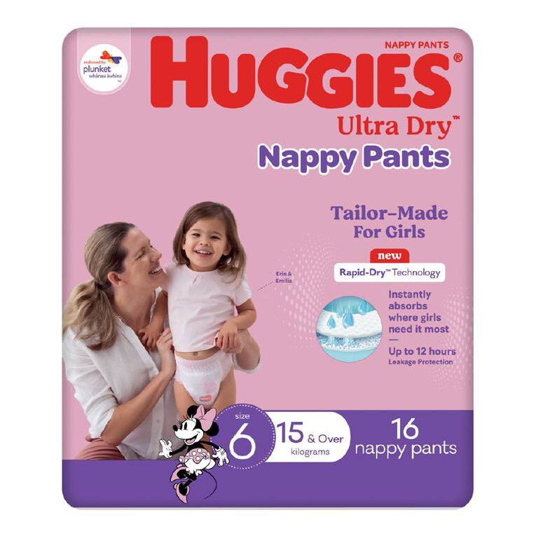 Huggies Girls' Convenience Junior Ultra Dry Pants Size 6 15+kg 16 Pack, , hi-res