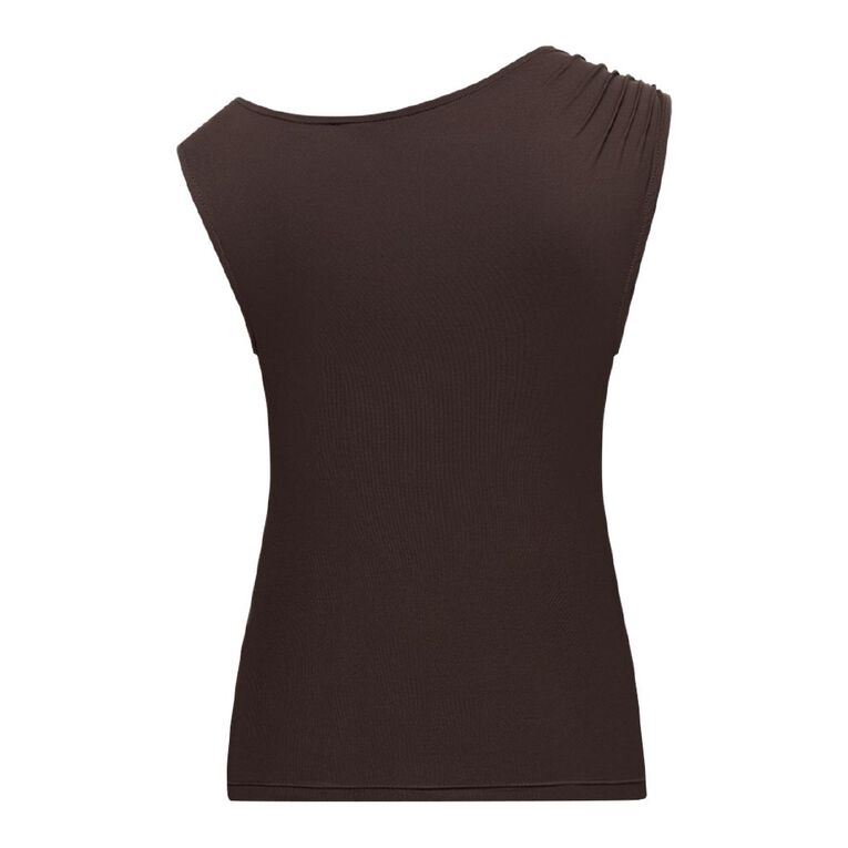 Garage Women's Contour Off Shoulder Ruched Top, Brown Dark, hi-res
