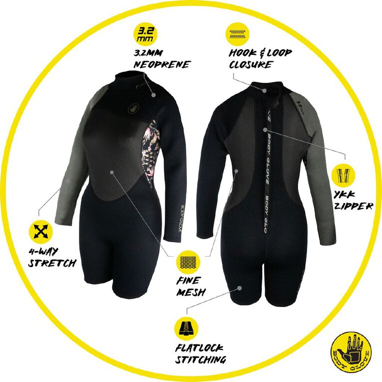 Body Glove Women's Long Sleeve Springsuit Black/Green Size 12, Black/Green, hi-res