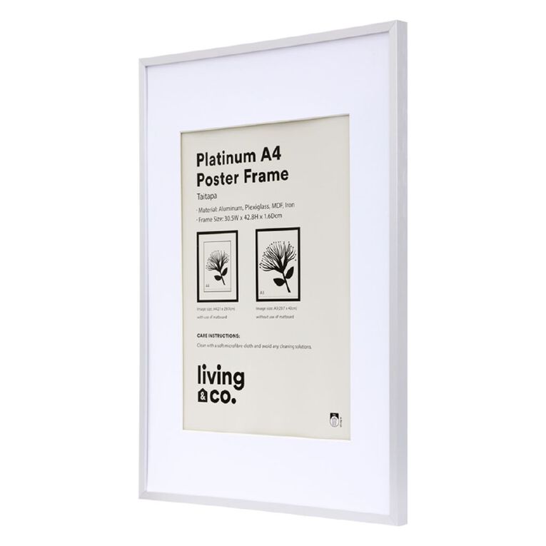 Living & Co Platinum Poster Frame A3/A4 Silver, , hi-res