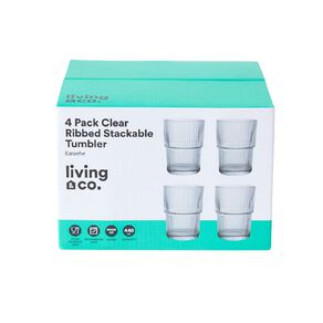 Living & Co Ribbed Stackable Tumbler Clear 4 Pack