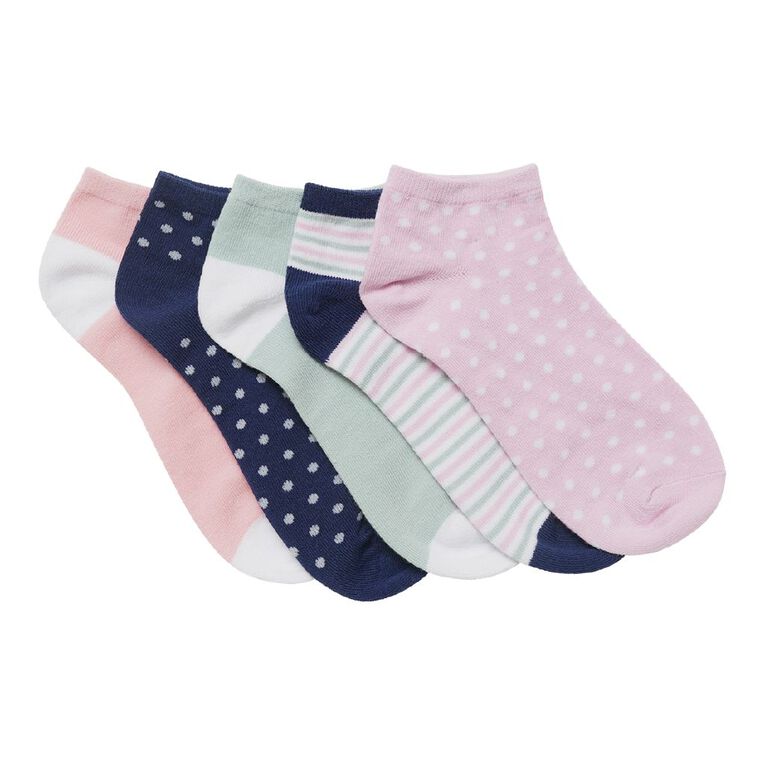 H&H Girls' Jacquard Liner Socks 5 Pack, Navy, hi-res