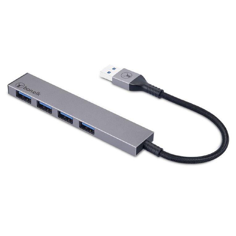 Bonelk Long Life USB A to 4 Port USB 3.0 Slim Hub Space Grey Grey, , hi-res