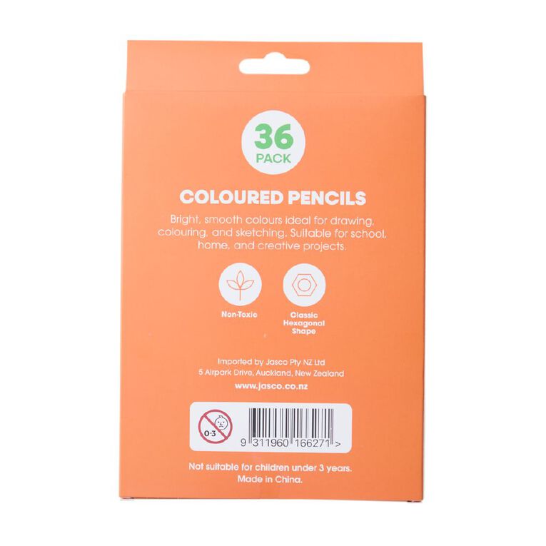 Jasart Coloured Pencils Multi-Coloured 36 Pack, , hi-res