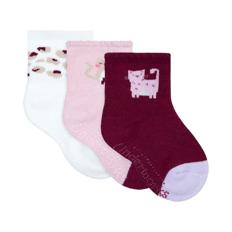 Underworks Infants' Cushioned Stay On Socks 3 Pack, Pink, hi-res