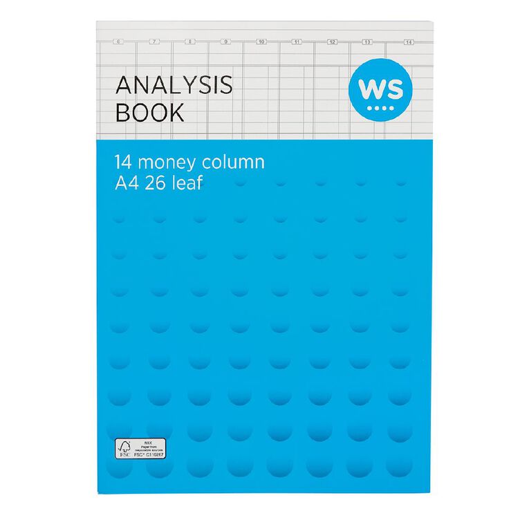 WS Analysis Book Limp 14 Column Green Mid A4, , hi-res