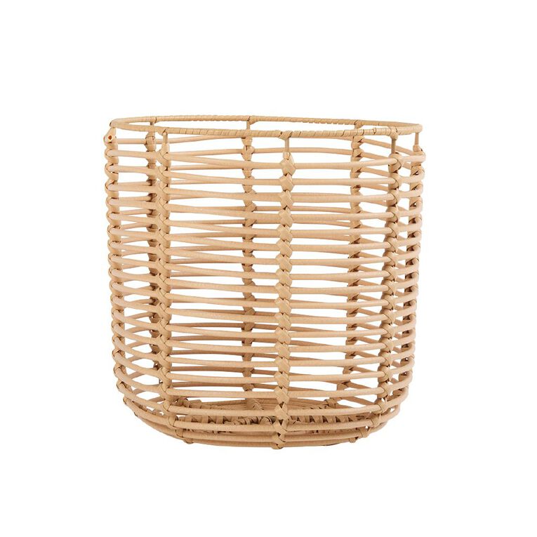 Living & Co Plastic Rattan Look Basket Natural Small, , hi-res