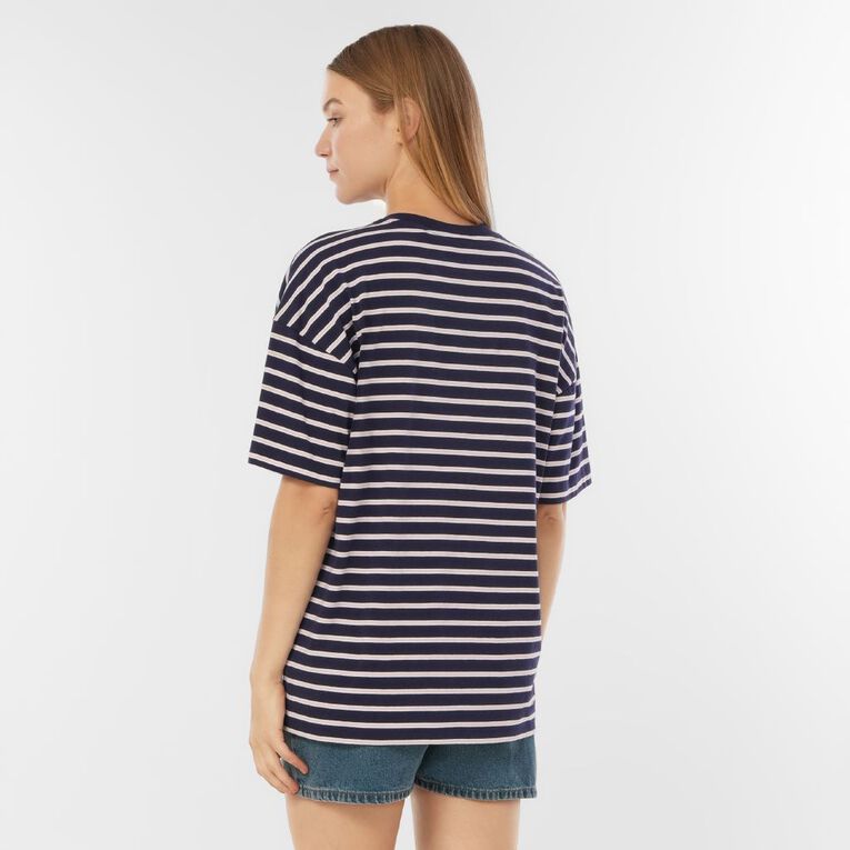 H&H Women's Oversized Boyfriend Stripe Tee, Navy, hi-res
