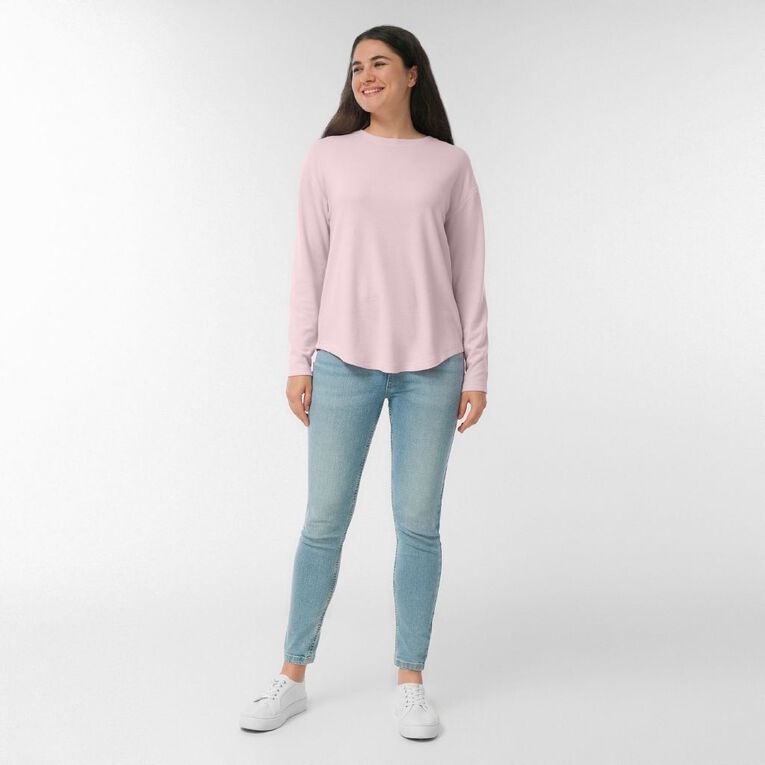 H&H Women's Brushed Fleece Drop Shoulder Top, Pink Light, hi-res