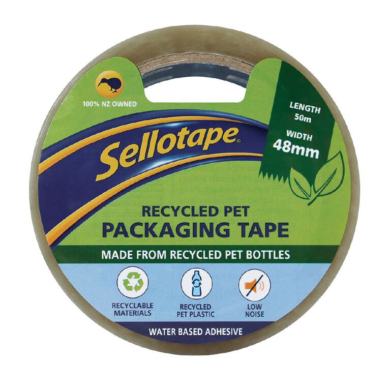 Sellotape Recycled PET Packaging Tape Low Noise 48mm x 50m, , hi-res