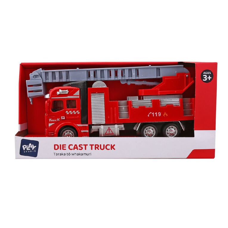 Diecast Fire Trucks Play Studio Die-Cast Pull Back Truck Assorted