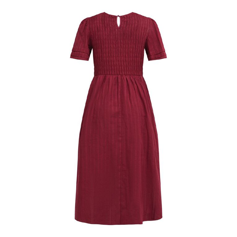 H&H Women's Shirring Midi Short Sleeve Dress, Red Dark, hi-res