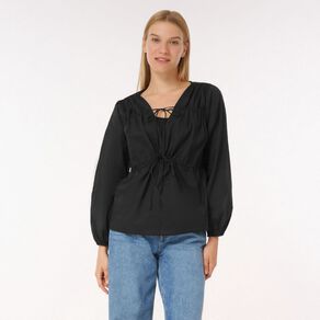 H&H Women's Long Sleeve Ruched Cotton Top