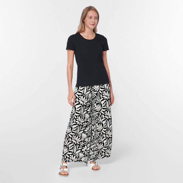 H&H Women's Shirred Waist Wide Leg Pants, Black/White, hi-res