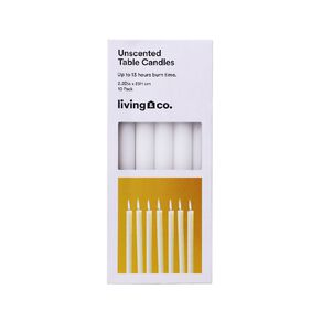 Living & Co Unscented Table Candles 25cm White 10 Pack