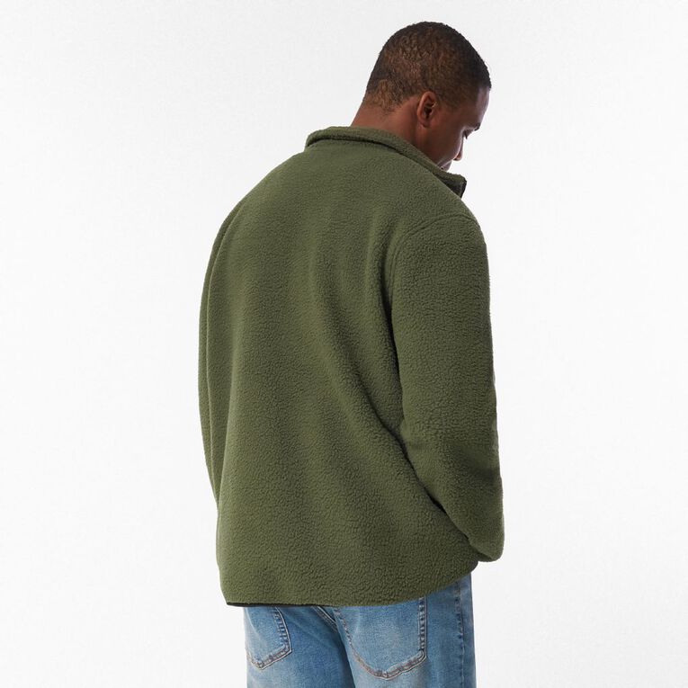 Active Intent Men's Sherpa Zip Thru Sweat, Green Mid, hi-res