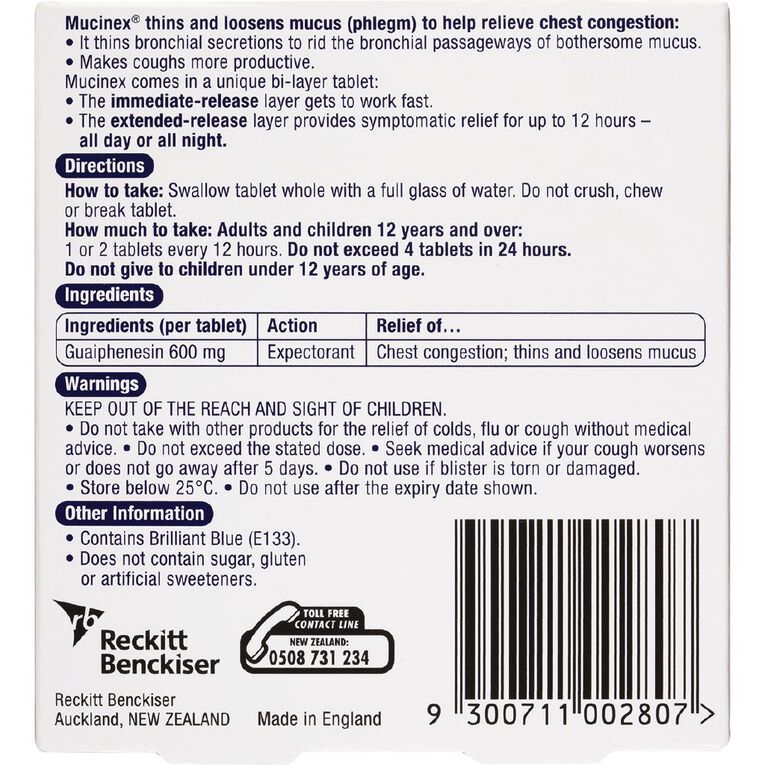 Mucinex Expectorant 12 Hour Tablets 10 Pack, , hi-res