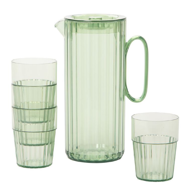 Living & Co Plastic Jug with 4 Plastic Tumbler Set Clear, , hi-res