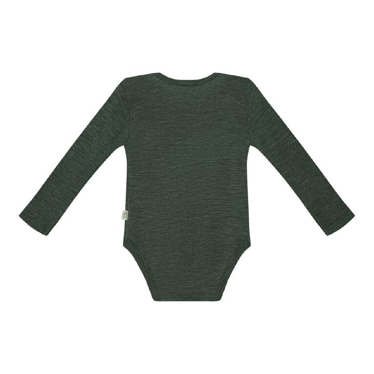 Young Original Babies' Merino Long Sleeve Bodysuit, Green Dark, hi-res