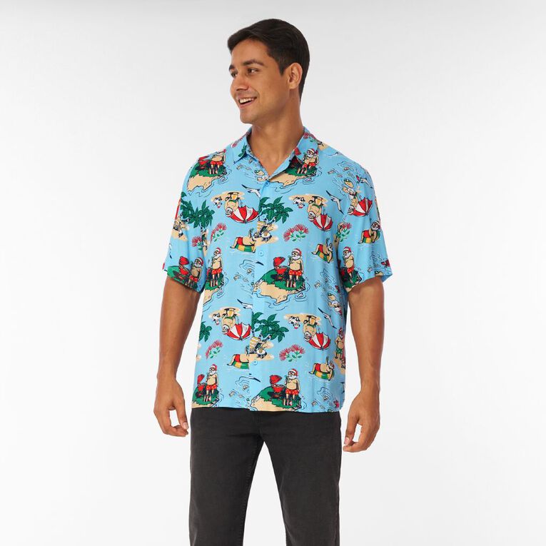 H&H Men's Short Sleeve Printed Shirt, Blue Light, hi-res