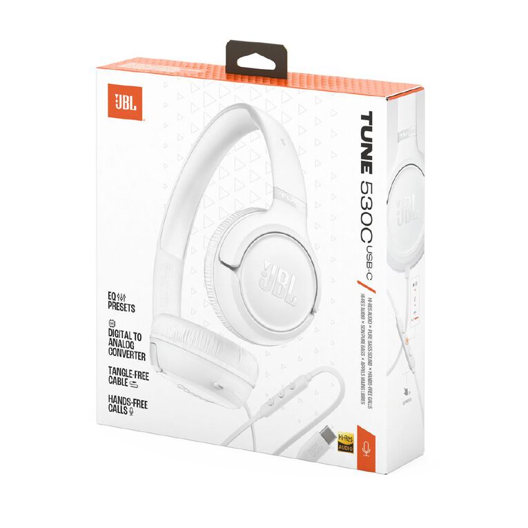JBL JBL Tune 530 Wired USB-C On-Ear Headphones - White, , hi-res