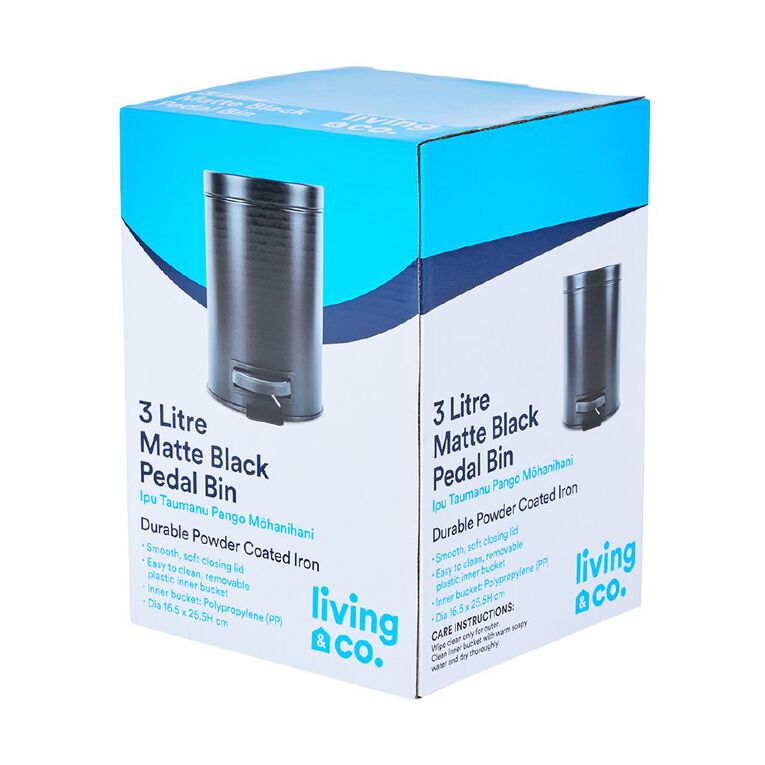 Living & Co Pedal Bin Black 3L, , hi-res