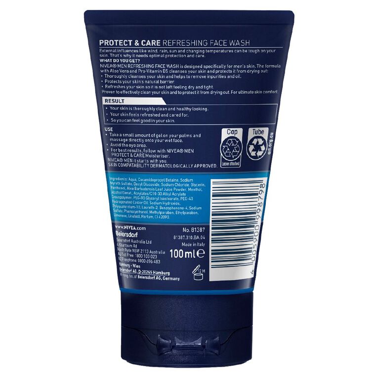Nivea Men Face Wash Protect & Care Refreshing 100ml, , hi-res
