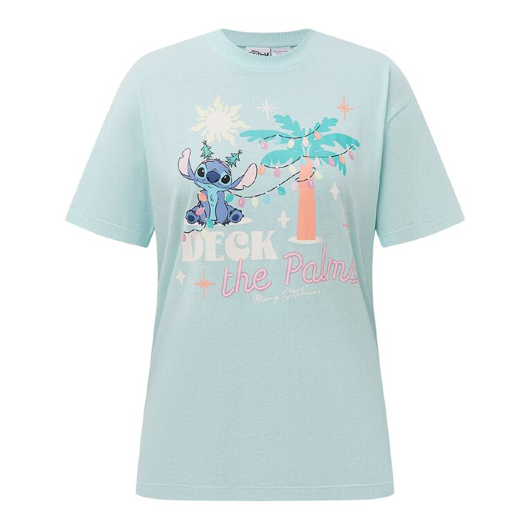 Disney Women's Stitch Christmas Tee, Blue Light, hi-res