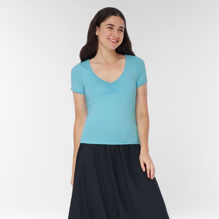 H&H Women's Short Sleeve Contour Print Scoop Neck Top, Blue Mid, hi-res